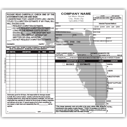 Florida Auto Repair Forms