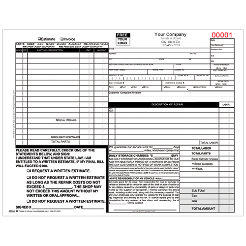 Standard Auto Repair Forms
