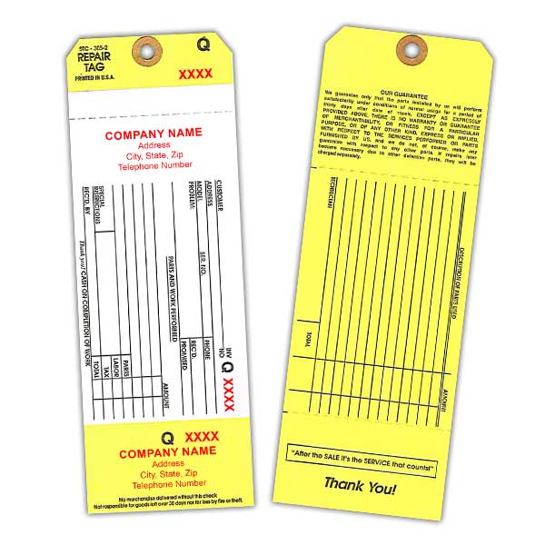 Custom Printed Repair Tag