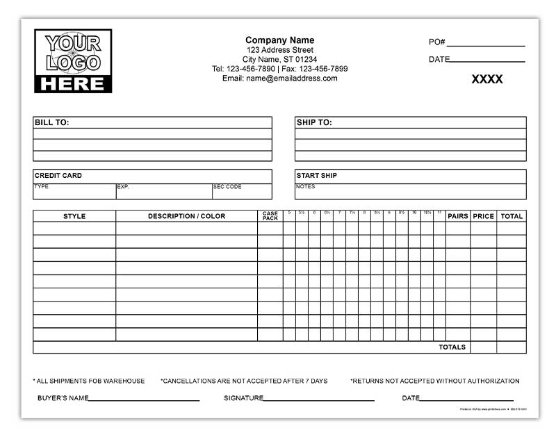 Footwear Order Form