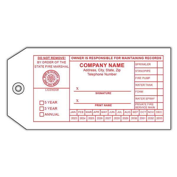 California Sprinkler Inspection Tag