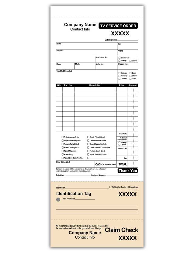 TV Service Order Claim Checks