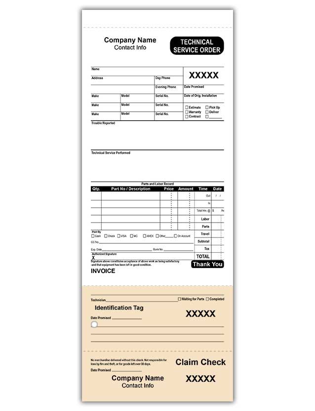 Technical Service Order with Claim Checks