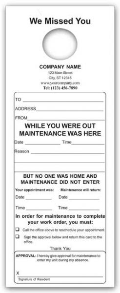 Building Maintenance Door Hanger Type 1