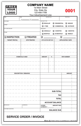 Pest Control Service Invoice 880 – 2 part or 3 part