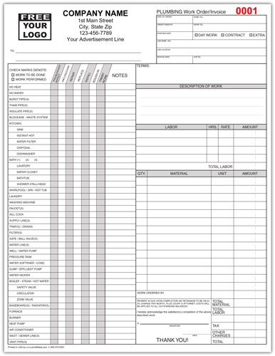 Plumbing Invoice Form 665 2-part or 3-Part