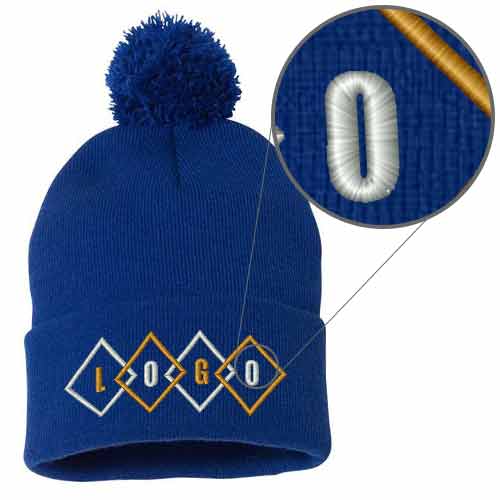 12” Knit Pom Pom Beanie with Embroidered Logo