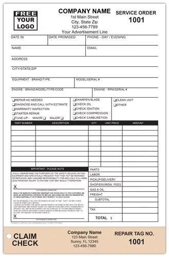 Service Order Repair Claim Check