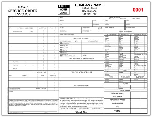 HVAC Service Invoice Form 683 – 2 part or 3 part