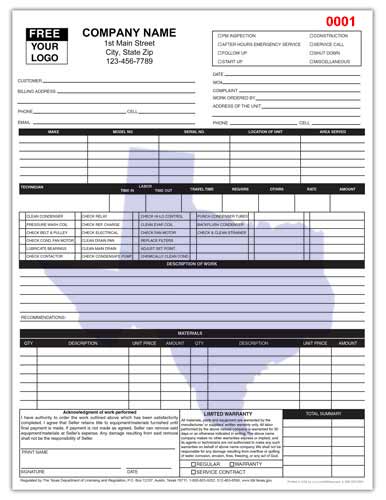 Texas HVAC Invoice